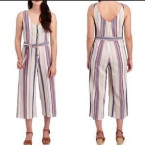Lily Black Cotton Striped Cropped Jumpsuit